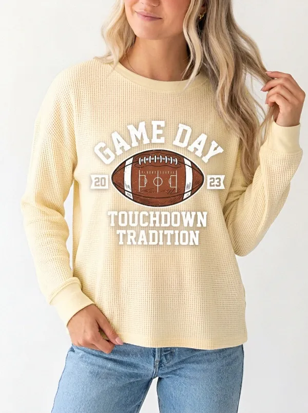 Women's Football Game Day Touchdown Tradition Printed Waffle Sweatshirt