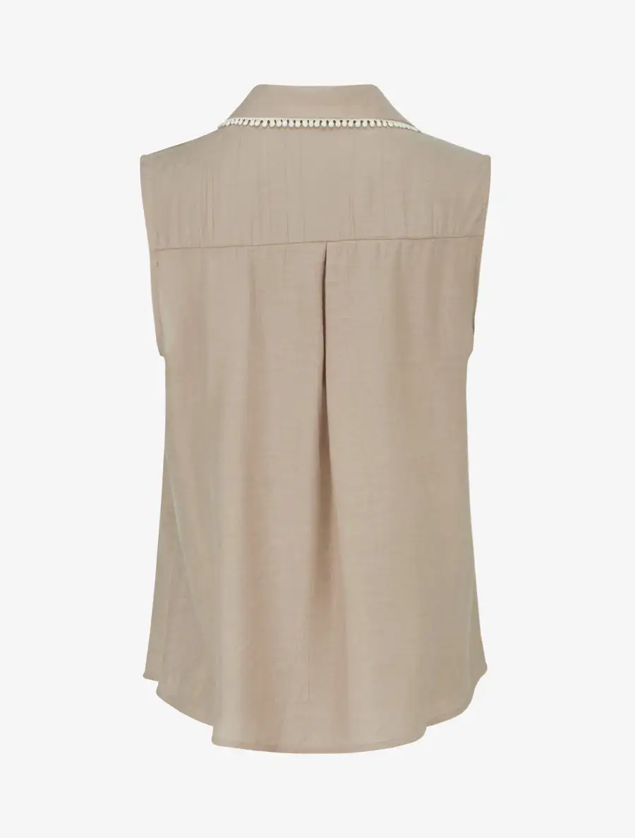 Polished Sleeveless Straight Fit Stand Collar Button Shirt