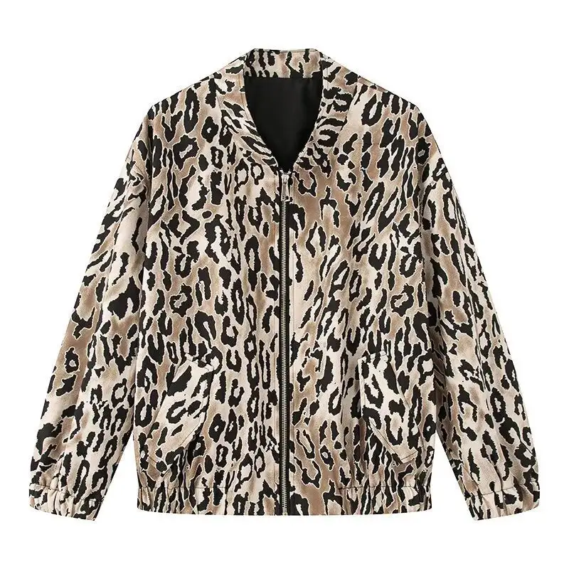 Leopard Print Zip Front Bomber Jacket
