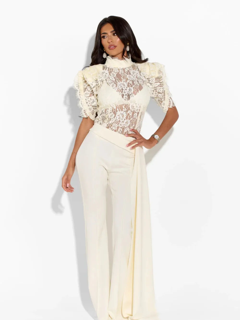 Rosalie Lace High Neck Top & Wide Leg Pants Set