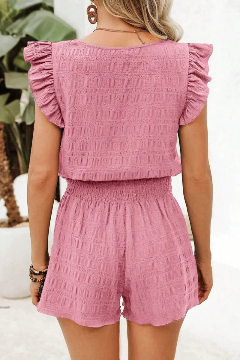 Refined High-Waist Shirred-Waist Textured Two-Piece Top and Shorts Set