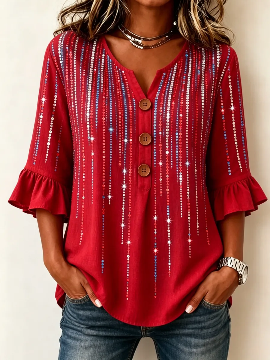 Women'S Casual American 250Th Anniversary Printed Top