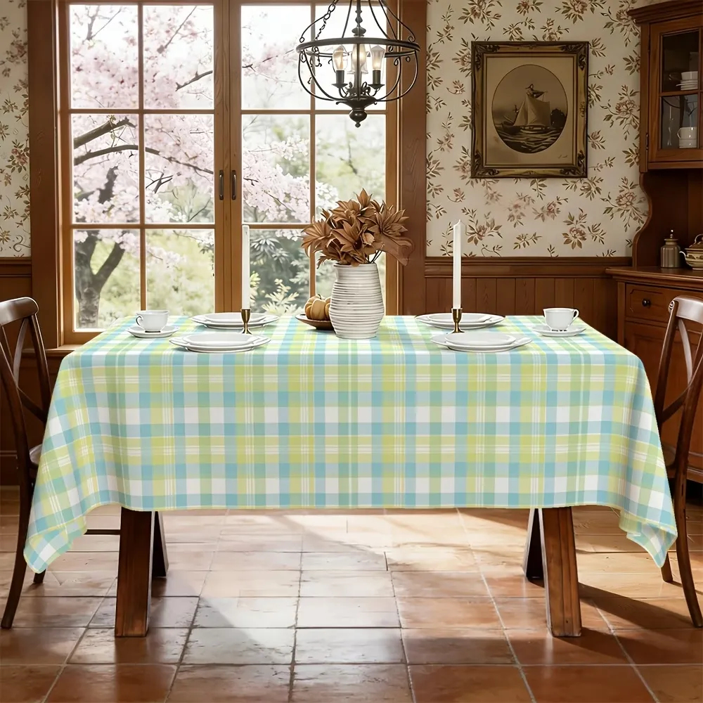 Contrast Color Plaid Tablecloth