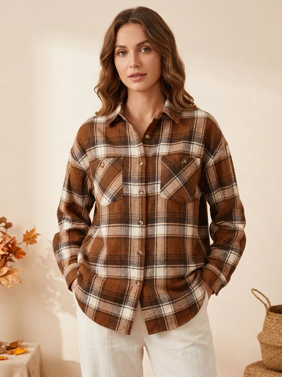 Classic Printed Plaid Checkered Plaid Long-Sleeve Shirt