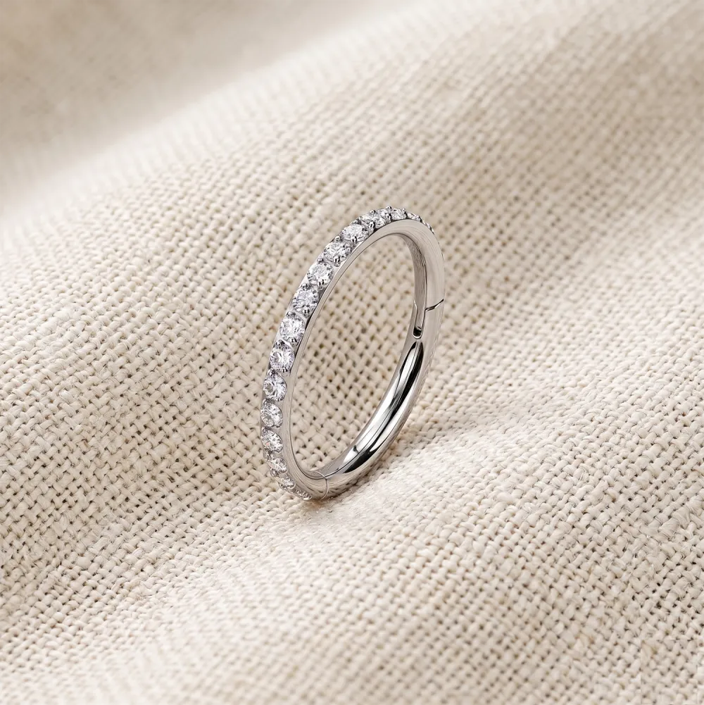 Titanium Crystal Hinged Hoop Ring