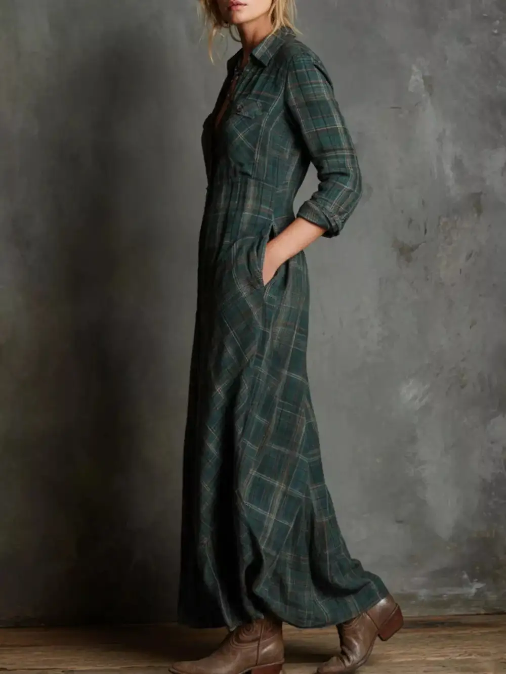 Full Size Plaid Button Down Maxi Dress Plus Size