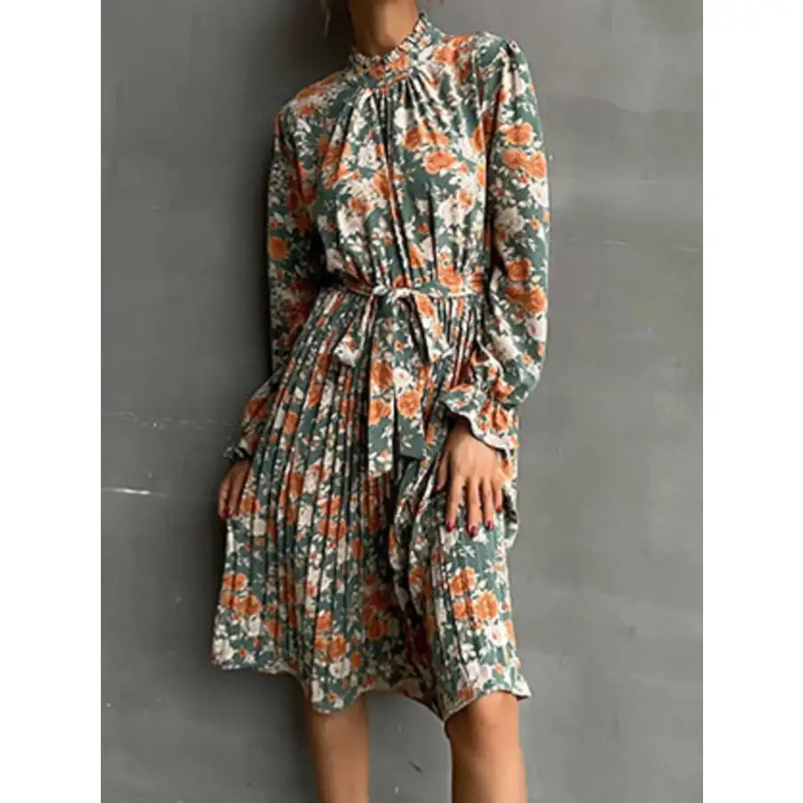 Long Sleeve Pleated Midi Dress