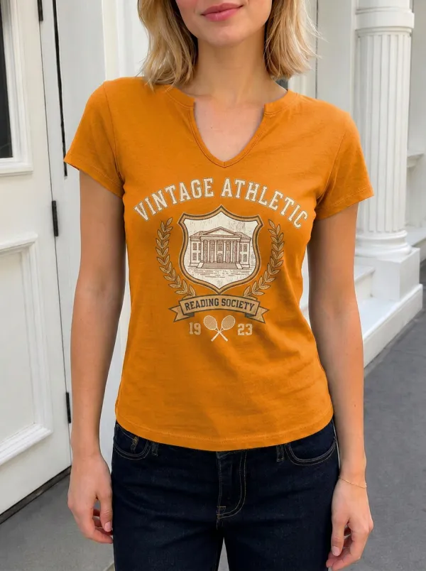 Women's Vintage Athletic Reading Society Tennis Printed T-shirt