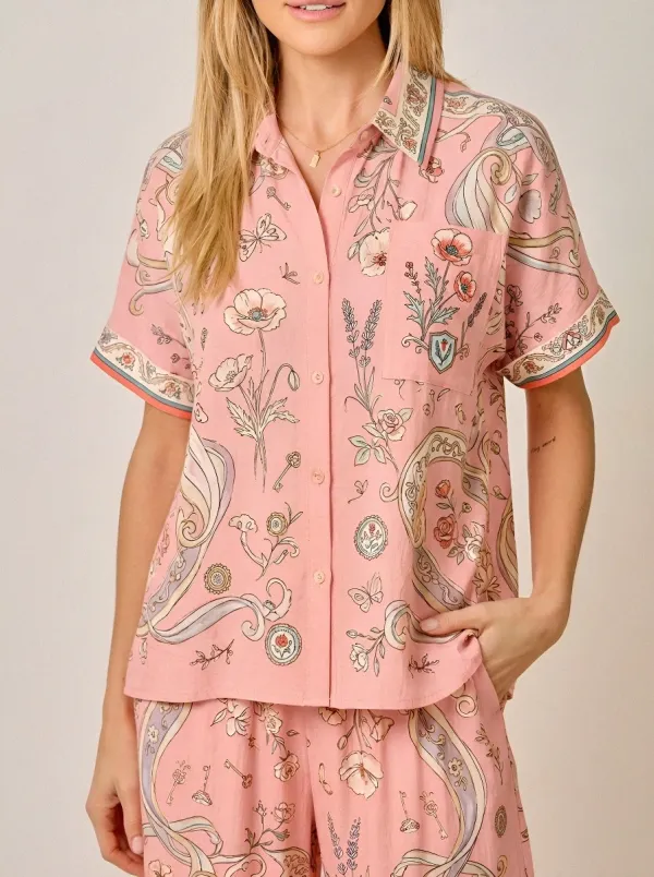 Women's Floral Paisley Butterfly Printed Button Down Shirt