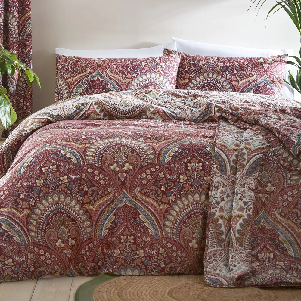 Reversible Jacobean Damask Cotton Duvet Cover Set