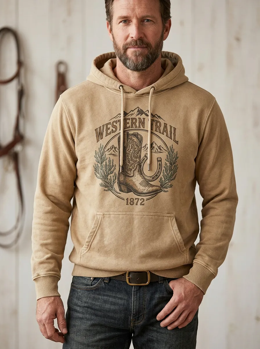 Men's Western Cowboy Horseshoe Horse Graphic Hoodie