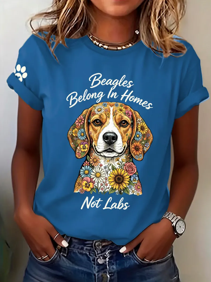 Women's Beagles Belong In Homes Not Labs Print Casual T-shirt