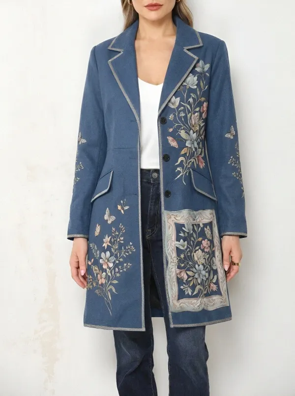 Women's Floral Butterfly Nature Lover Printed Long Blazer
