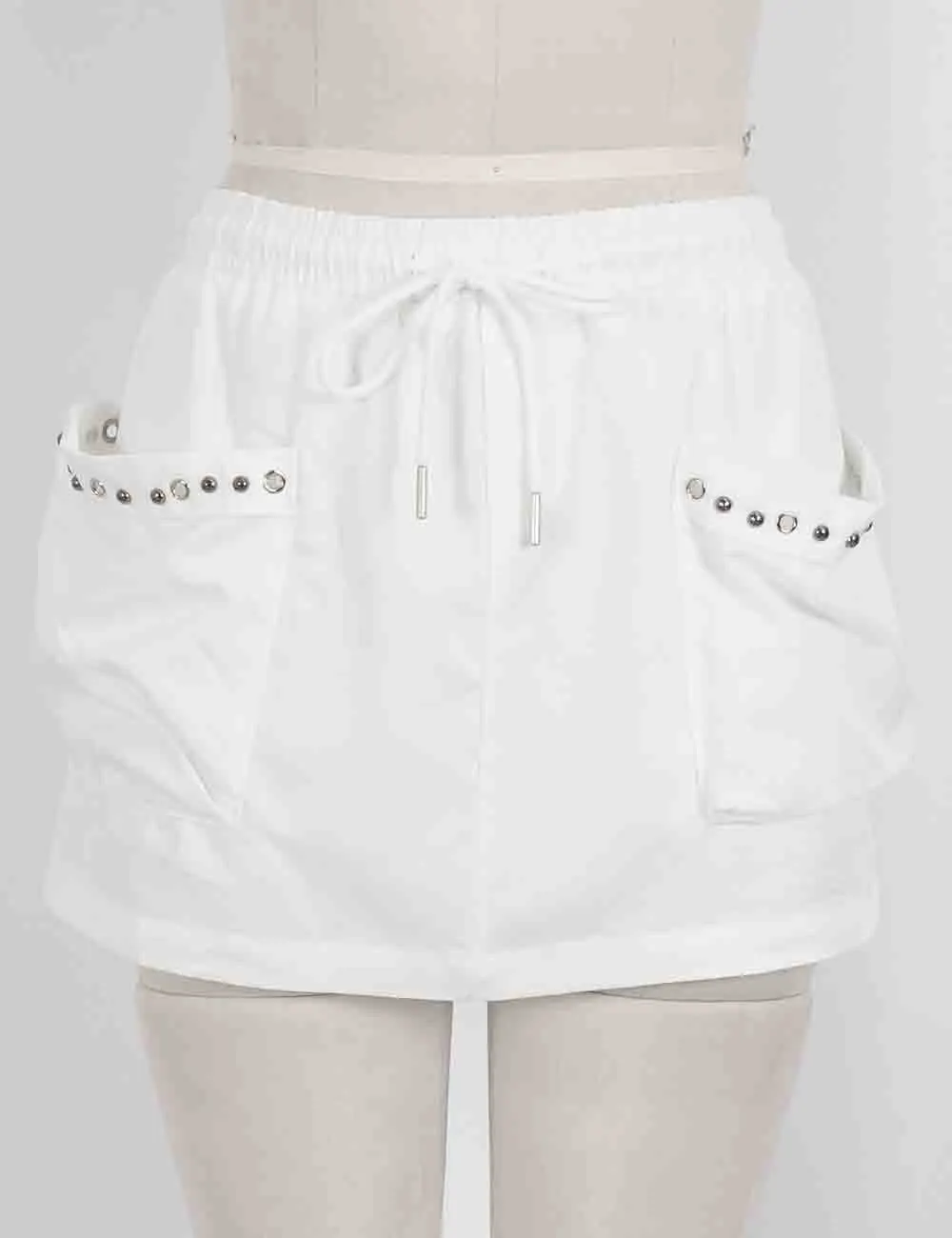 Chic Studded Pocket Drawstring Mini Skorts