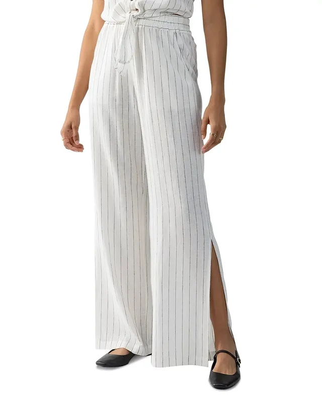 Linen Blend Wide Leg Pull On Pants