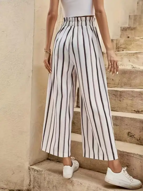 Tied Striped Wide Leg Pants