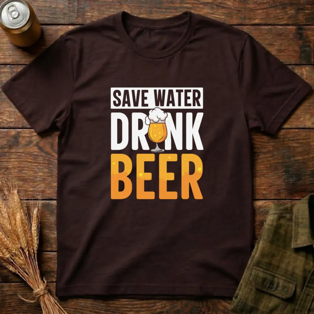 Save Water Drink Beer Graphic Cotton T-Shirt
