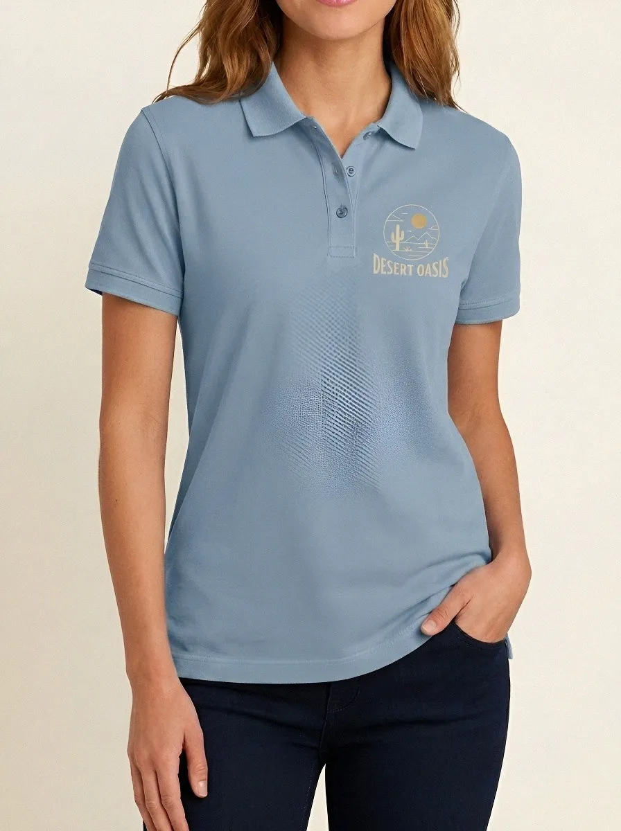 Women's Desert Oasis Cactus Landscape Printed Polo Shirt