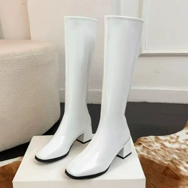 Classic Square Toe Block Heels Boots