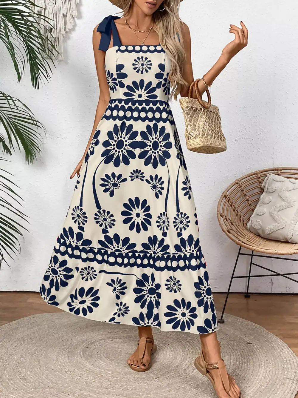 Tie-Shoulder Midi Dress