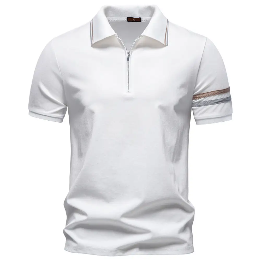 Contrast Trim Zip Front Polo Shirt