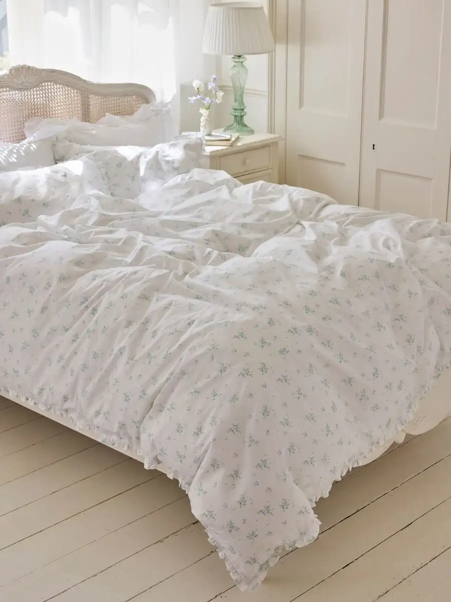 Ruffled Floral Linen Duvet Cover Set