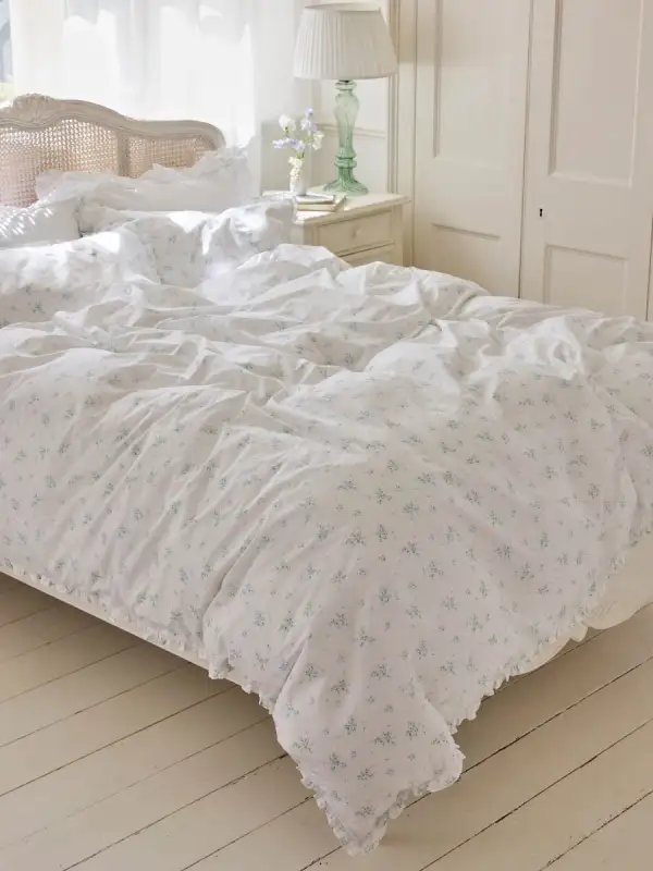 Ruffled Floral Linen Duvet Cover Set