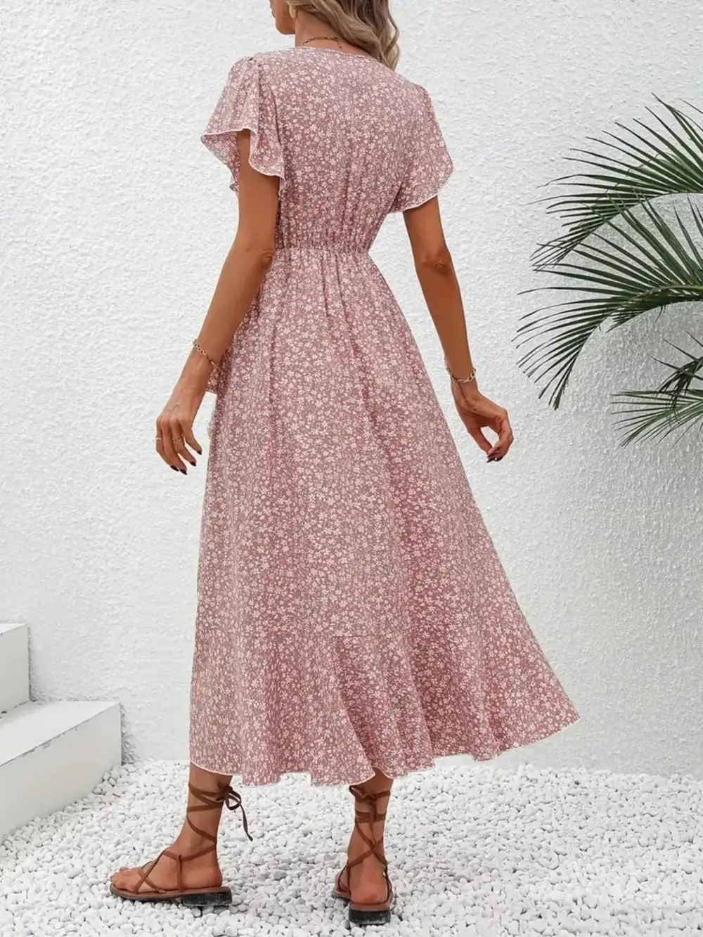 Ruffle Hem Wrap Midi Dress