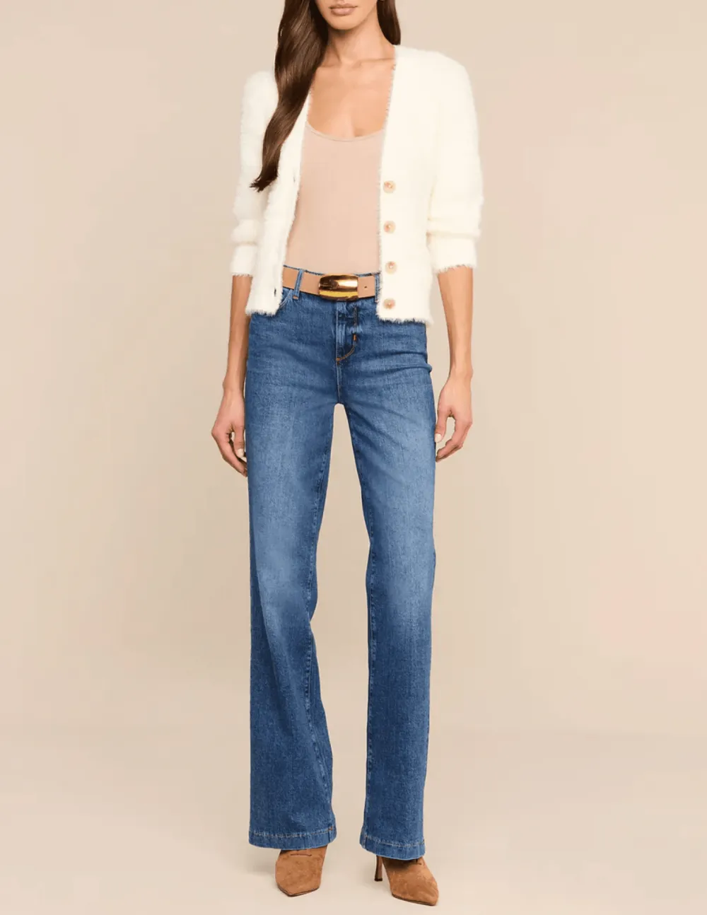 Button-Front Cropped Ribbed Fuzzy Cardigan