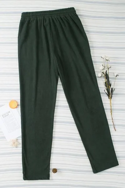 Drawstring Straight Pants With Pocket