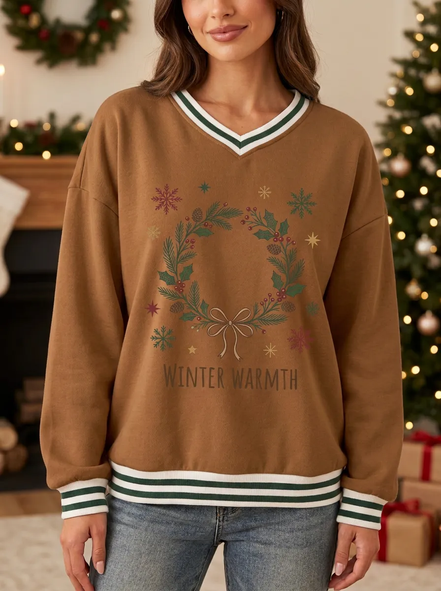 Christmas Holiday Wreath Winter Warmth Print Sweatshirt