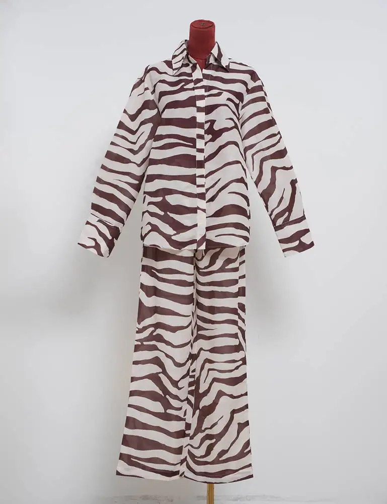 Zebra Print Button Front Long Sleeve Blouse