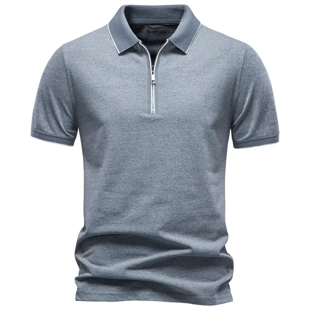 Pique Zip Front Short Sleeve Polo Shirt