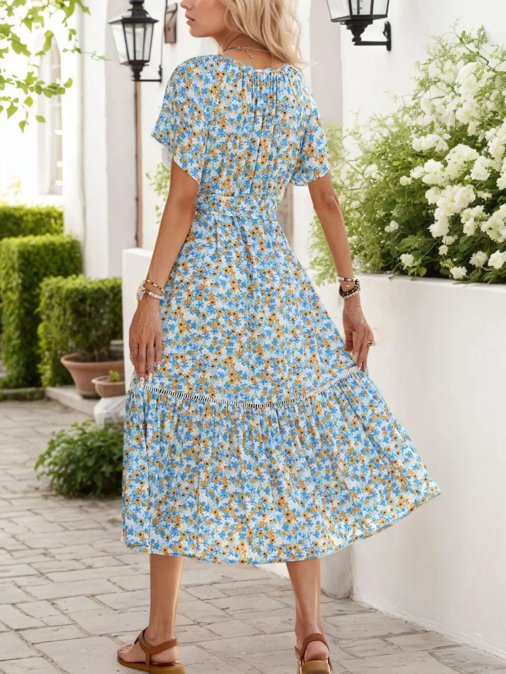 Floral Printed Ruffle Midi Dress
