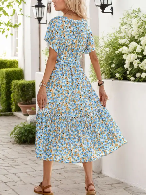 Floral Printed Ruffle Midi Dress