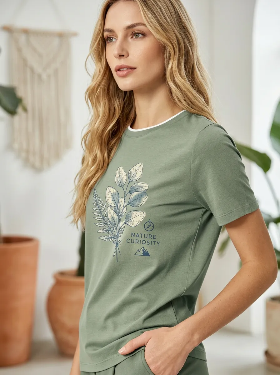Women's Nature Lover Botanical Fern Printed T-shirt