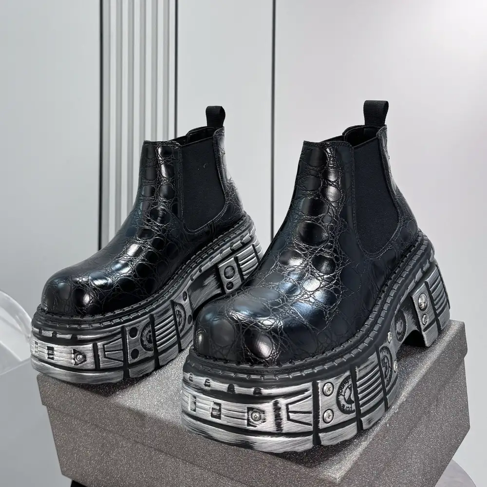 Croc Pattern Side Gore Platform Ankle Boots