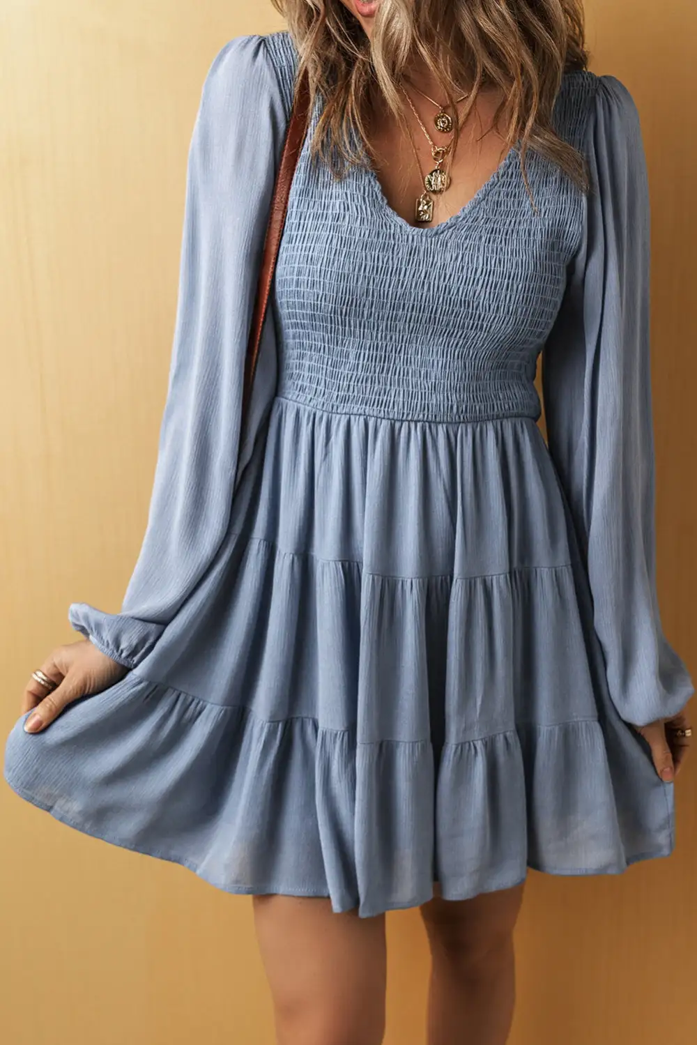 Tiered Smocked Tie Detail Mini Dress