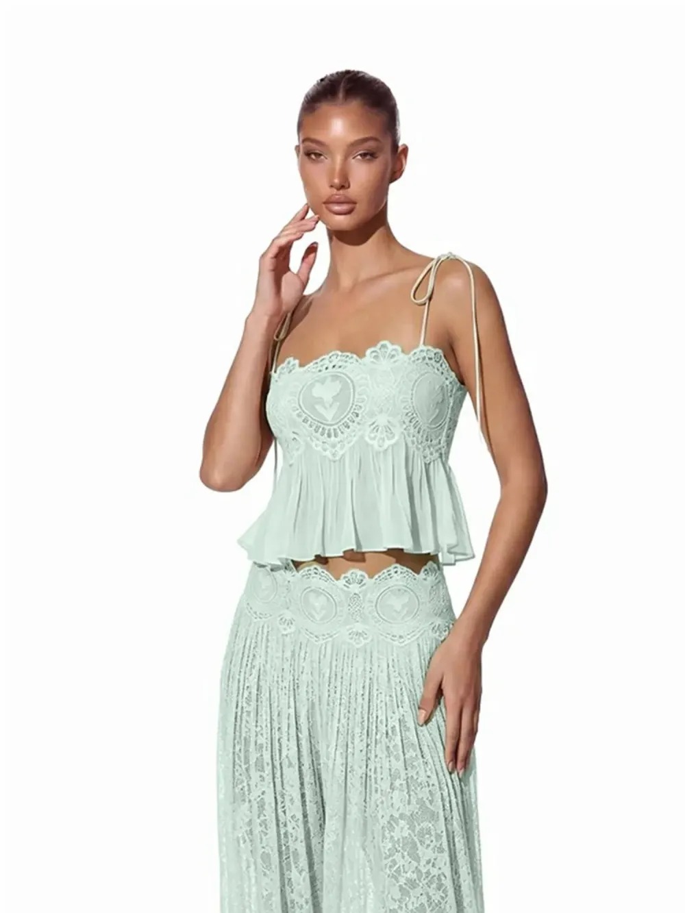Cerys Lace Trim Ruched Top & Trouser Set