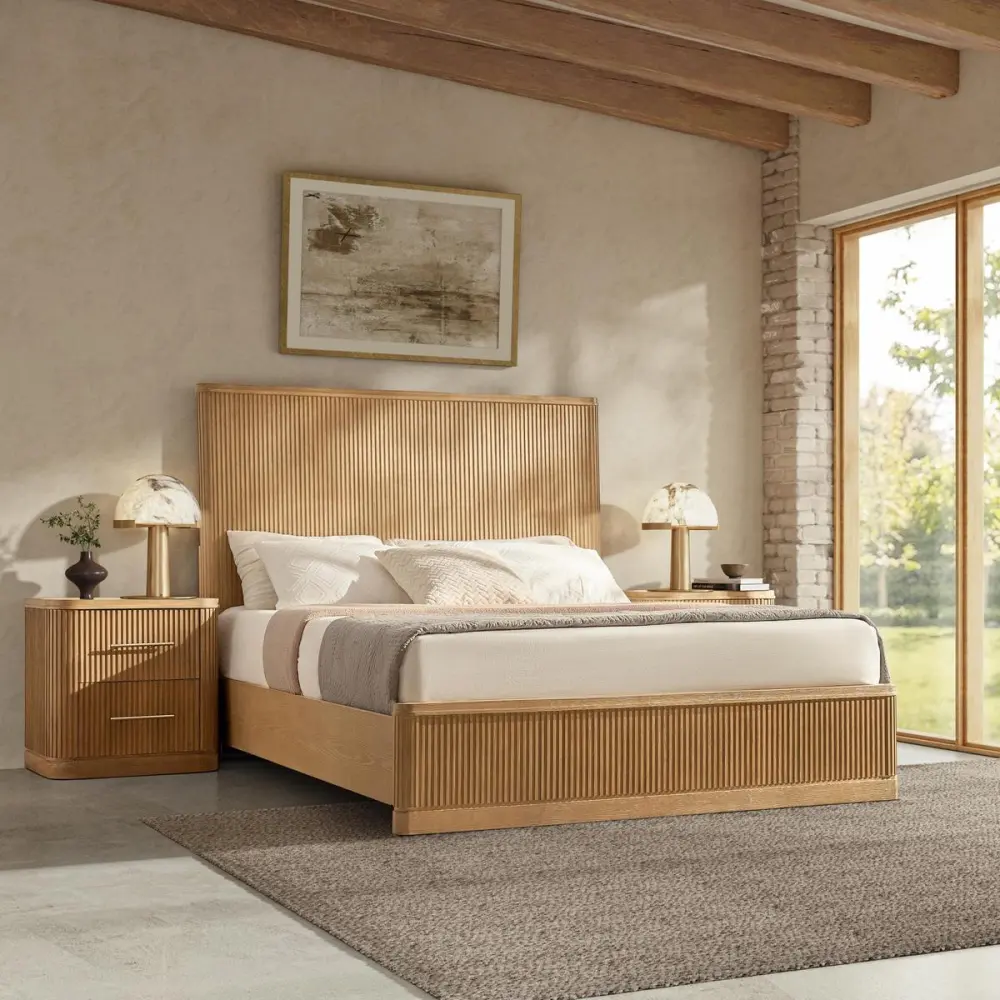 Fluted Textured Wood Bed