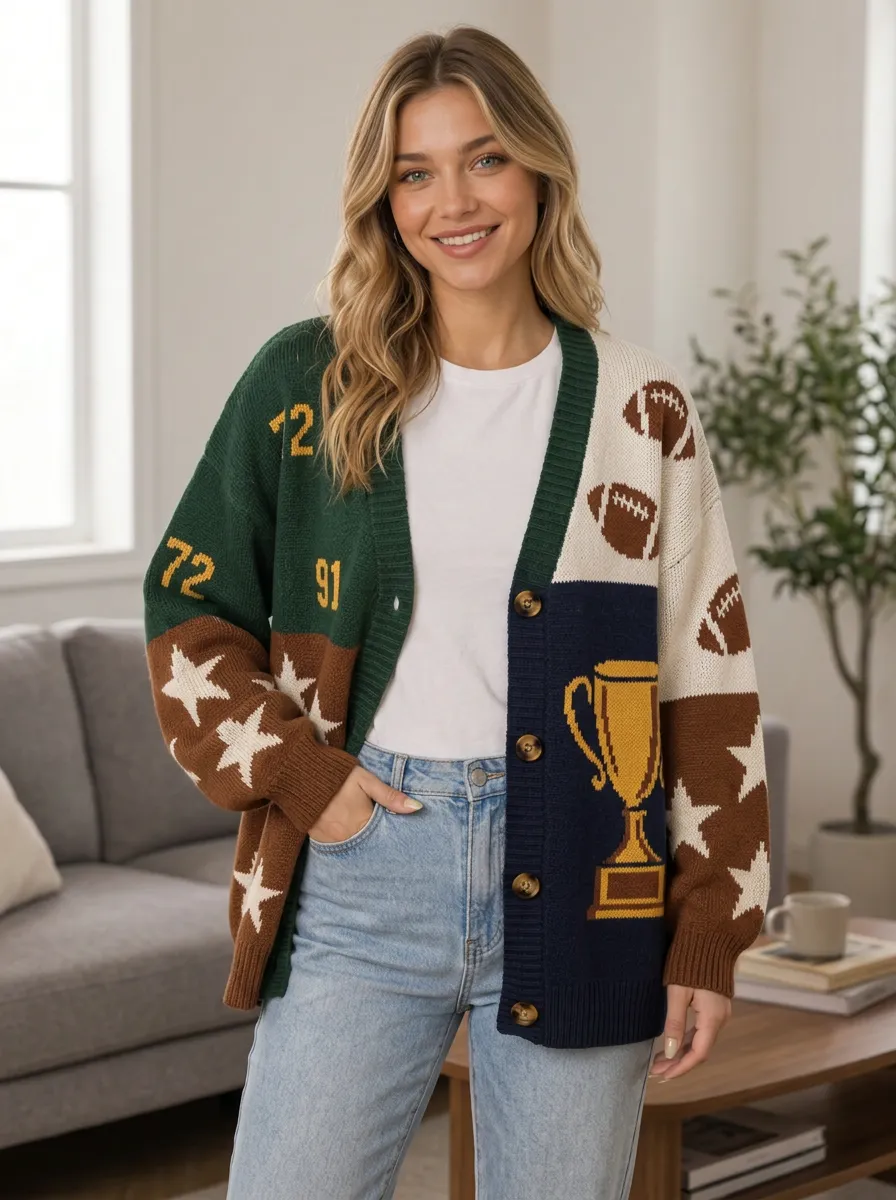 Women's Gridiron Trophy Star Ball Knit Cardigan