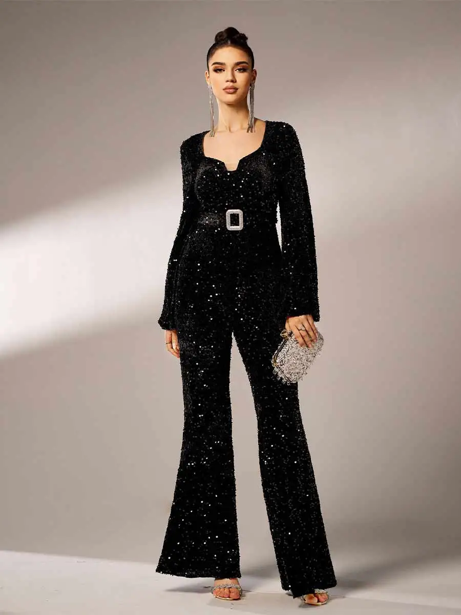 Inez Long Sleeved Square Collar Jumpsuit