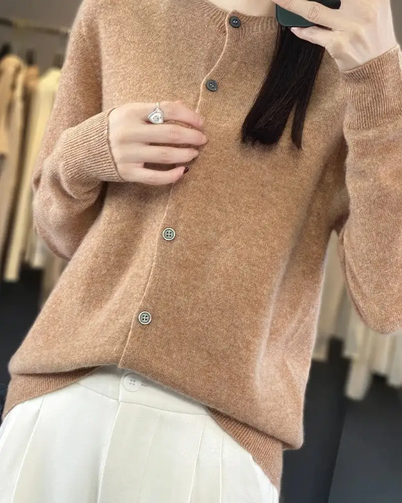 Merino-Wool Wool Round-Neck Cardigan