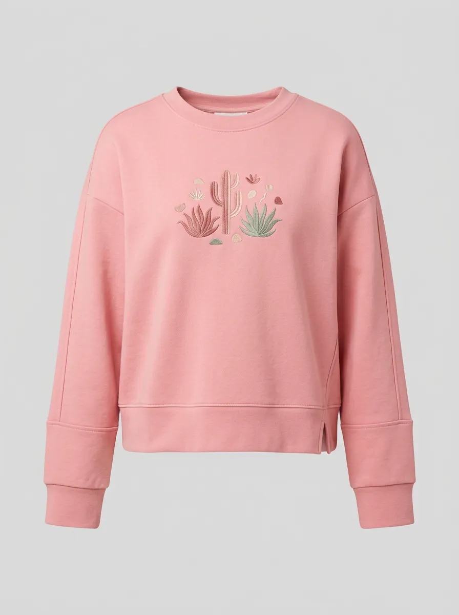 Women's Desert Lover Cactus Succulent Embroidered Sweatshirt
