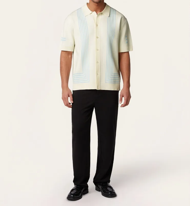 Jacquard Short Sleeve Shirt Off White / Light Blue