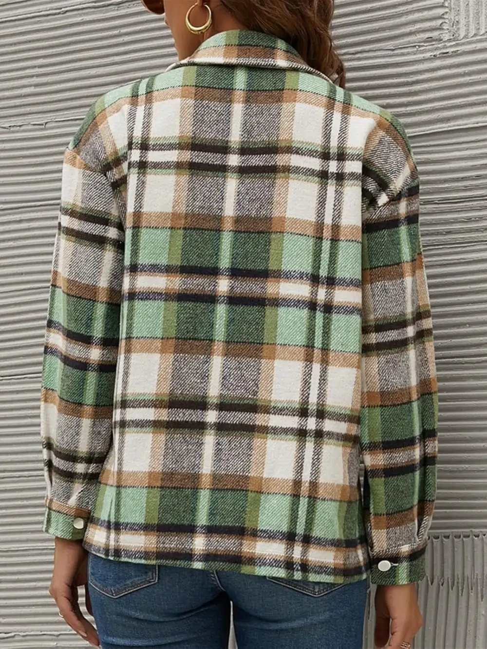 Tailored Collared Plaid Pocketed Jacket