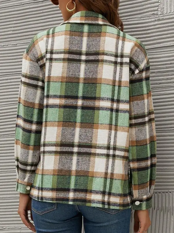 Tailored Collared Plaid Pocketed Jacket