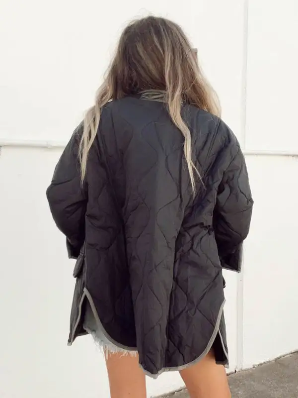 Hooded Collared Round-Neck Quilted Jacket