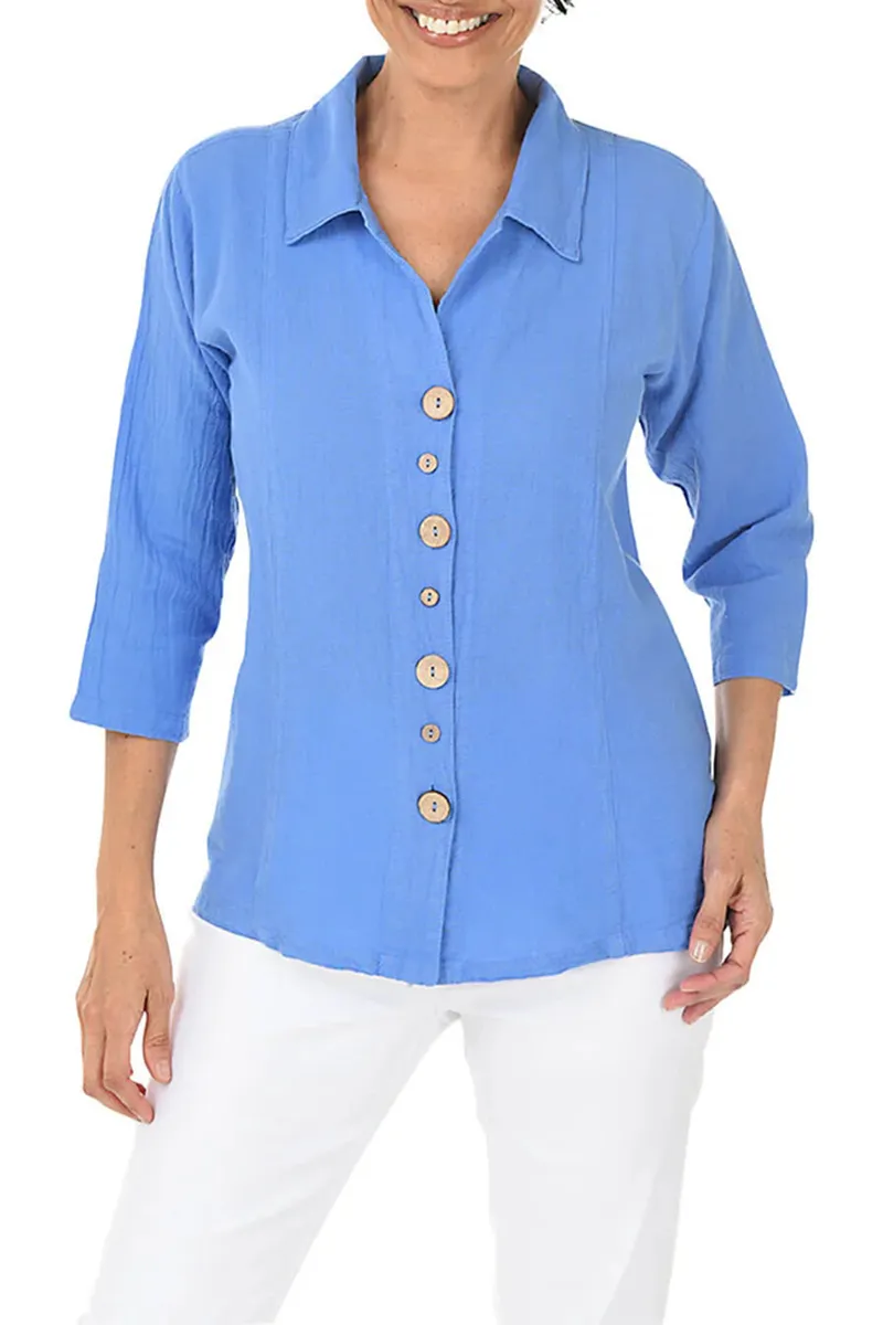 Button-Front Crinkle Shirt