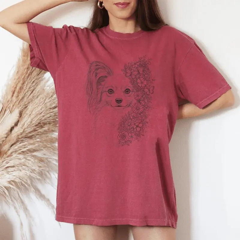 Floral Papillon Dog Flower And Butterflies For Women Women's Oversized Comfort T-shirt